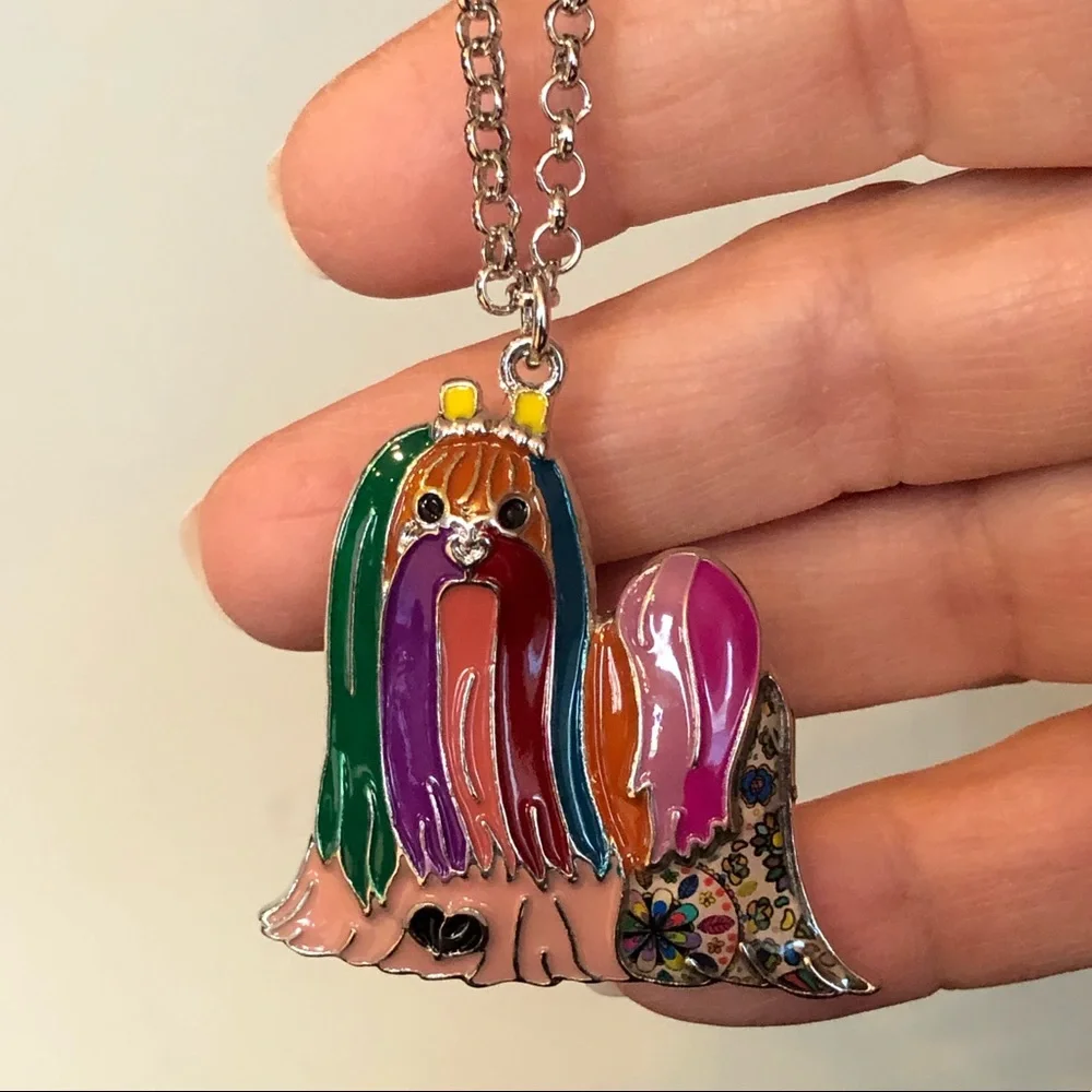 Maltese dog necklace enamel over metal NIP - Picture 4 of 6